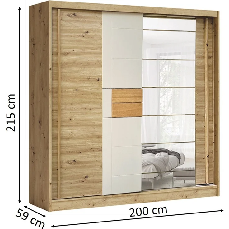 AVANTGARDE Schwebetürenschrank 200 cm mit Spiegel, Artisan/Kaschmir - Art. FADOME-AV-2-200 – Bild 6