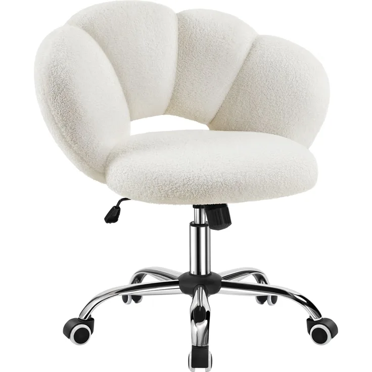 Yaheetech Drehstuhl mit Schaukelfunktion, Höhenverstellbar (45,5 - 56 cm), Bouclé-Gewebe, Weiß