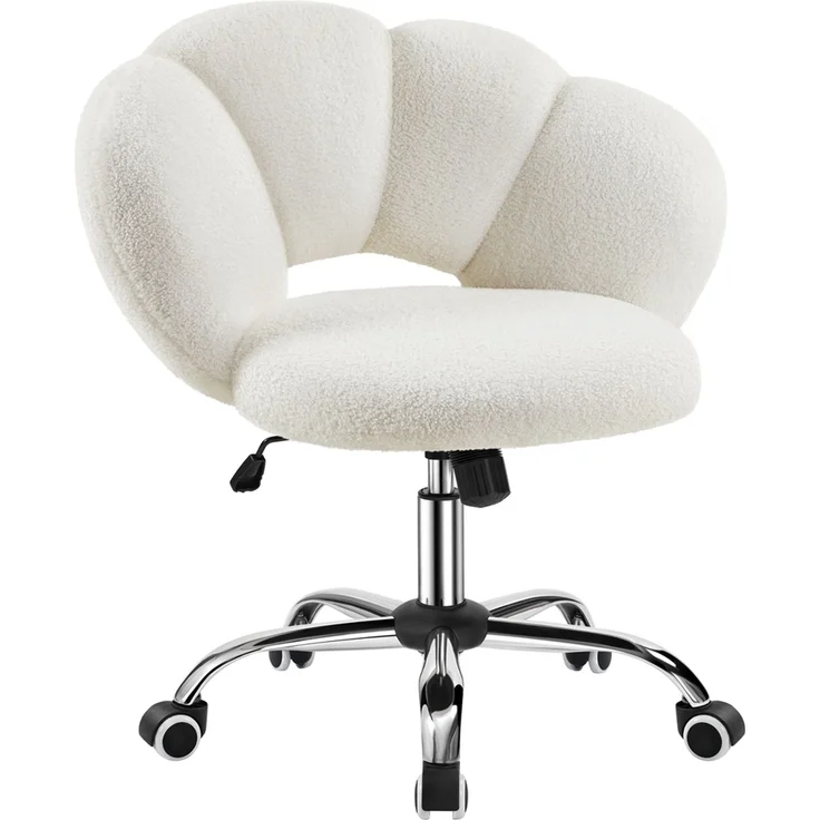 Yaheetech Drehstuhl mit Schaukelfunktion, Höhenverstellbar (45,5 - 56 cm), Bouclé-Gewebe, Weiß – Bild 1