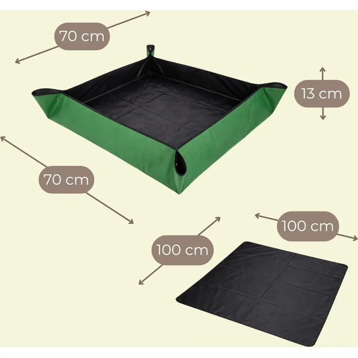2er Set Pflanzen Umtopfmatte Wasserdicht Pflanzunterlage Faltbar Pflanzenmatte Tragbare Gartenmatte Grün Pflanzwanne Pflanzen Zubehör Umpflanzmatte 70x70 Oxford 600D – Bild 2