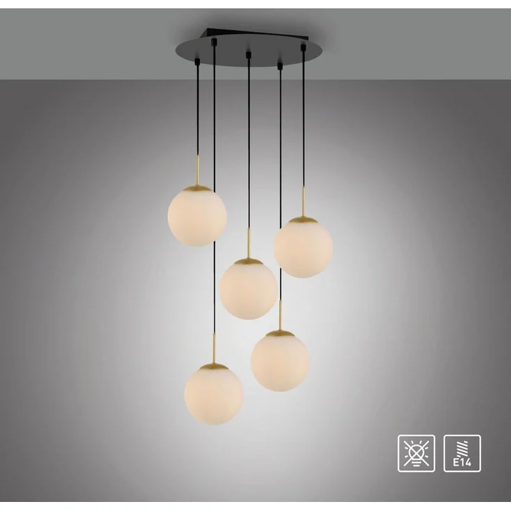 LeGer Home by Lena Gercke Deckenleuchte Elorea - Pendellampe mit großen Glaskugeln, Ein-/Ausschalter, ohne Leuchtmittel, opal matt weiß, schwarz gold, Pendelläge einstellbar, E14, Rondell – Bild 2