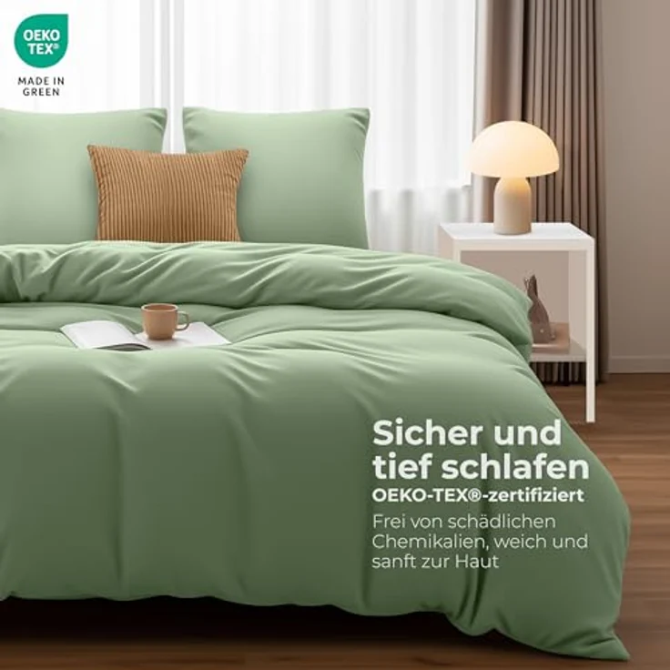 Utopia Bedding Bettwäsche 220x240 Set - Mikrofaser Bettbezug 240x220 cm + 2 Kissenbezüge 65x65 cm - (Salbeigrün) – Bild 3
