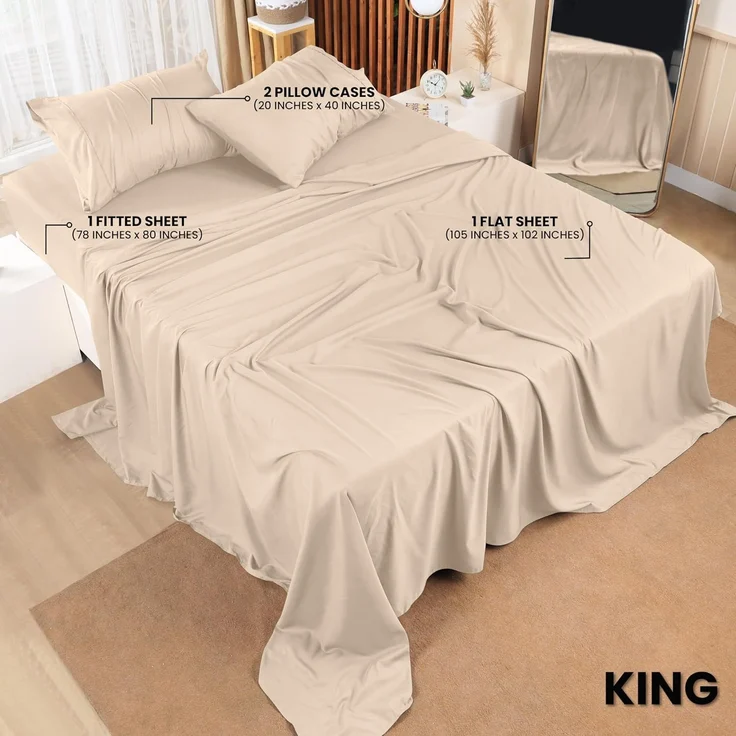 Utopia Bedding Bettwäsche-Set für King-Size-Bett, 4-teilig, gebürstete Mikrofaser, schrumpft und lichtbeständig, pflegeleicht (King-Size-Bett, Beige) – Bild 2