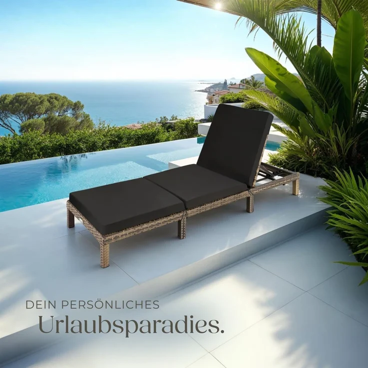 tectake® Polyrattan Sonnenliege mit 6-Fach höhenverstellbarer Rückenlehne, Outdoor Daybed mit bequemer Polsterauflage, Gartenliege Rattan für drinnen und draußen, pflegeleicht und stabil - Natur – Bild 2