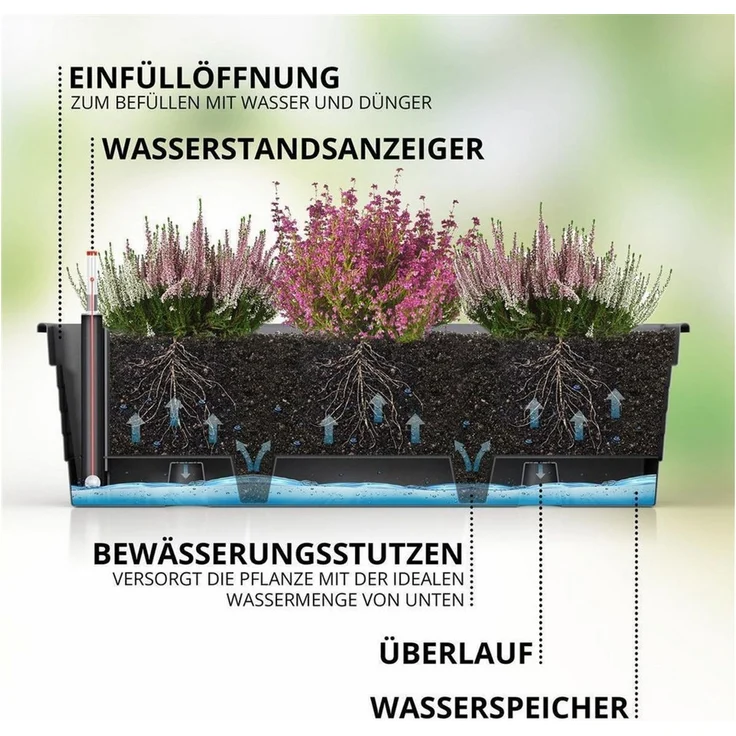 Plastard Blumenkasten, 3er-Set Pflanzkasten mit Hydroeinsatz & Wasserstandsanzeiger (3er-set, 3er-Set mit Hydroeinsatz & Wasserstandsanzeiger 60 cm, 80 cm 100 cm), Witterungs- und UV-Beständigkeit – Bild 3