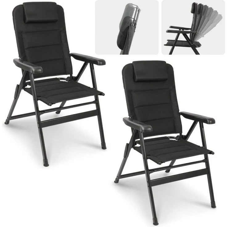 HOMECALL Klappstuhl Hochlehner Campingstuhl Gartenstuhl Gepolstert Faltstuhl Balkonstuhl (150 KG Belastbar Erstellbare Kopfstutze Anglerstuhl,Groß und Hoch, 2 St), mit 6-Fach Verstellbare lehne, für Camp Garten Balkon – Bild 2