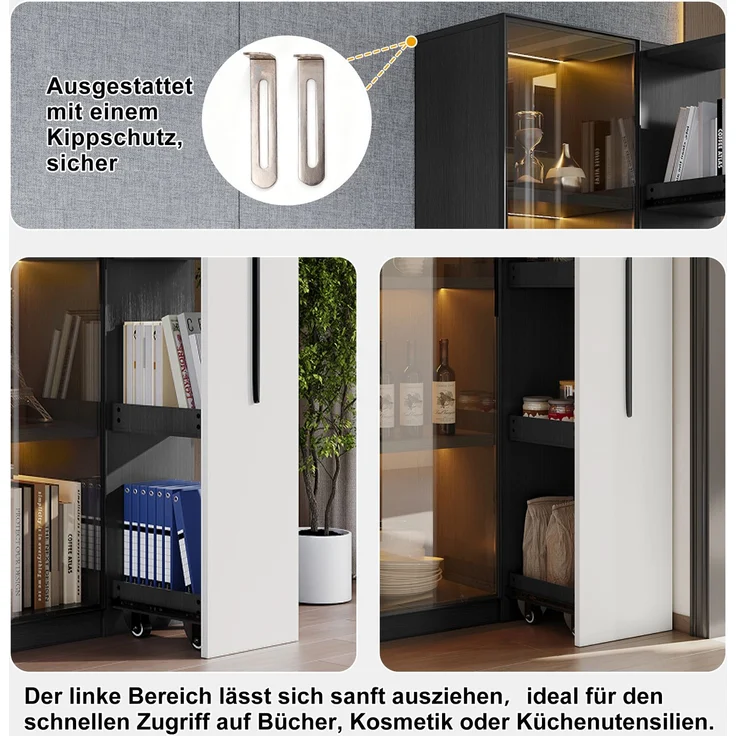 Vitrinenschrank 70x40x160 cm mit LED-Beleuchtung, Glasfront und seitlichem Auszug – Bild 9