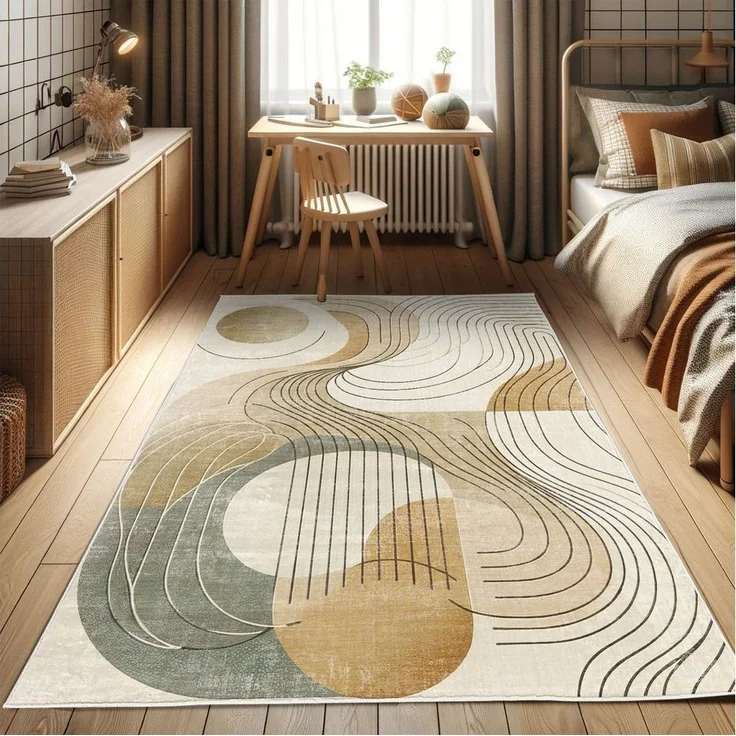 Abakuhaus Teppich Dekorativer Teppich für Wohnzimmer und Schlafzimmer, rechteckig, Modern Boho Abstrakte Geometrie Wirbel – Bild 4
