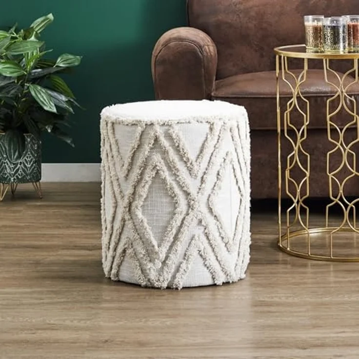 HOME DECO FACTORY, HD0502, Mirage Beige Pouf – Ergonomischer Komfort, Elegantes Design, vielseitig und pflegeleicht – Ideal für Wohnzimmer, Schlafzimmer oder Büro – 37 x 41 x 37 cm, Beige – Bild 2