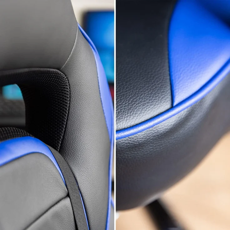 Happy Garden Gamer Sessel schwarz und blau LINK, Gaming Stuhl, ergonomischer Bürostuhl, Lendenwirbelstütze, Kopfstütze, drehbar, höhenverstellbar, neigbare Rückenlehne, teleskopische Fußstütze – Bild 7