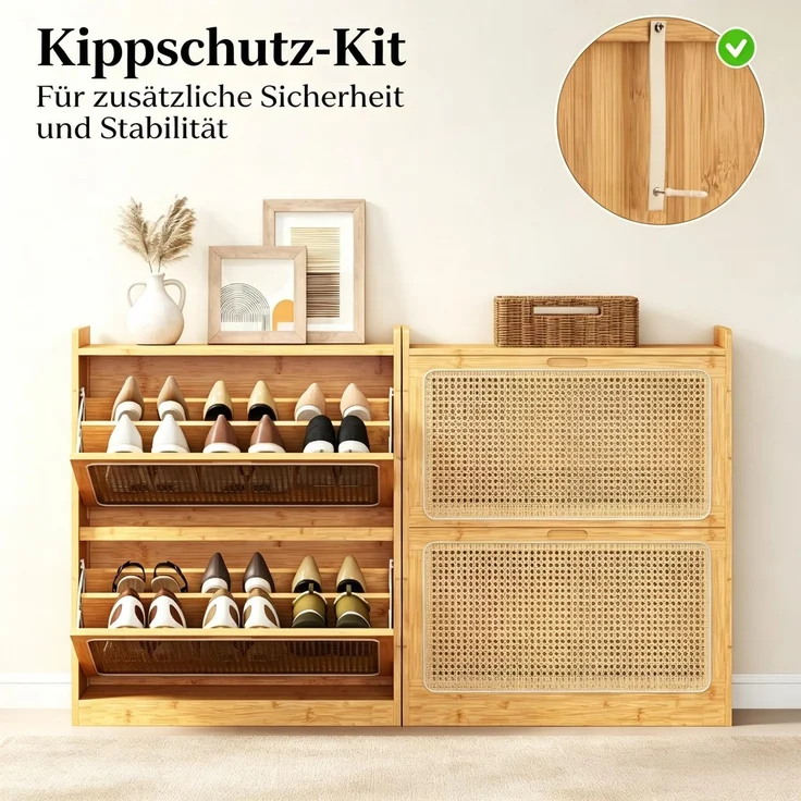 ZUBALIYA Schuhschrank (69 x 29 x 83 cm), Verstellbare Einlegeböden, Herausnehmbare Einlegeböden, Aus Bambus, Naturfarben – Bild 5