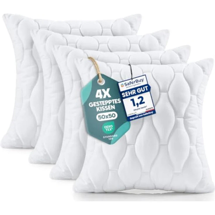 Utopia Bedding Kopfkissen 50x50 cm 4er Set, dekorative Zierkissen mit weicher Faserfüllung für Bett und Couch – Bild 1