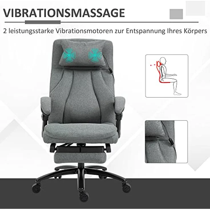 Vinsetto Bürostuhl Massage mit Fußstütze, ergonomisch, höhenverstellbar, 64 x 74 x 109-117 cm – Bild 4
