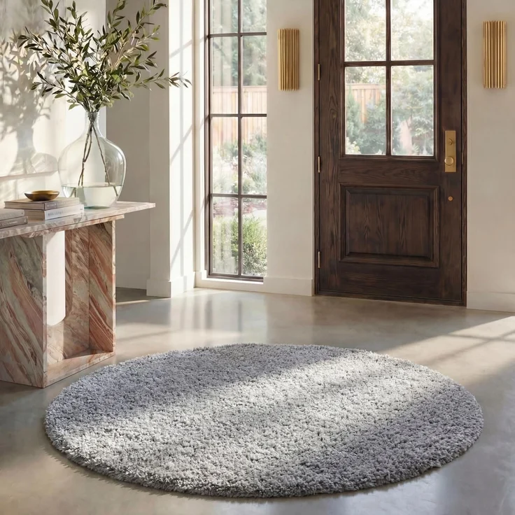 SAFAVIEH Übergangs Wohnzimmer, Esszimmer, Schlafzimmer - August Shag Collection, Hochpfahl, Silber, 160 X 160 cm