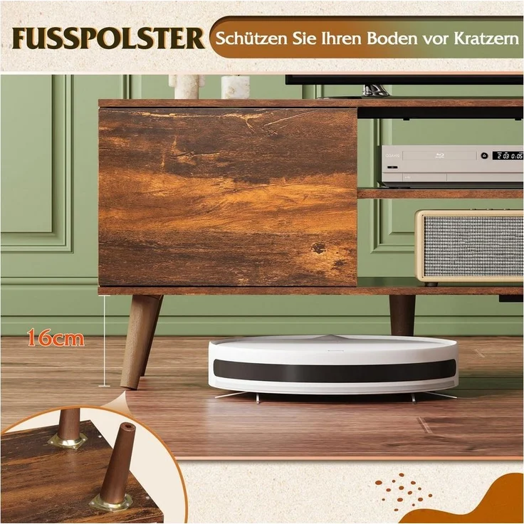 WLIVE TV-Schrank Lowboard mit 2 Türen, Fernsehschrank für Fernseher bis zu 55/60 Zoll, (Packung, 160 cm lang) verstellbare Ablagen, für Wohnzimmer, Schlafzimmer – Bild 3