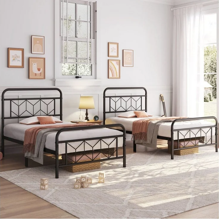 Yaheetech Metallbett, Vintage Bettrahmen mit Hohem Kopfteil, Bettgestell, Metall Schwarz, 90 x 200 cm – Bild 3