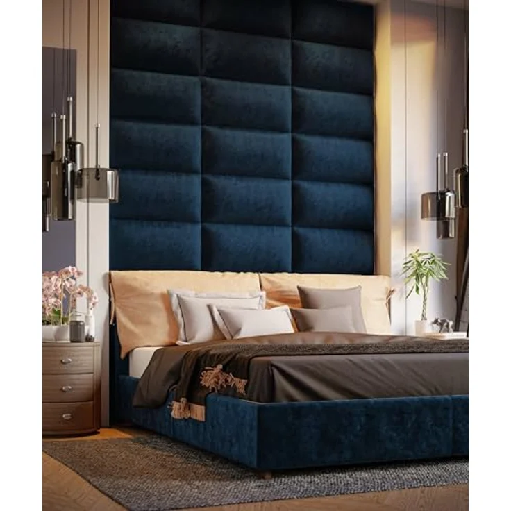 Muralo Samt Wandkissen Stoff Polsterpaneel Schlafzimmer Wohnzimmer Bett Wandpolster Bettkopfteil Lendekissen Modern Luxus Gepolstert Polster Paneel (Dunkelblau, 50x15 cm) – Bild 3