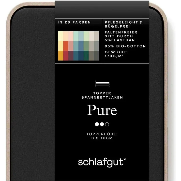 Schlafgut 'PURE TOPPER' Spannbettlaken, für Topper bis 10 cm Höhe, Off-black, L 140x200 cm - 160x220 cm, 100% Bio-Baumwolle – Bild 2