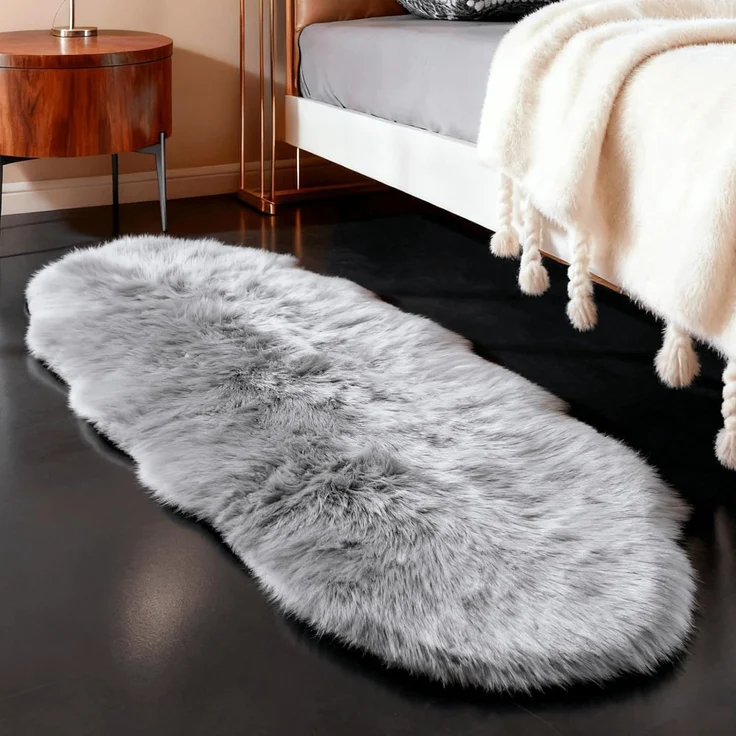 1 Stück Plüschteppich, flauschig, Nachttisch- & Schlafzimmer-Teppich, 40x60 cm, Grau – Bild 2