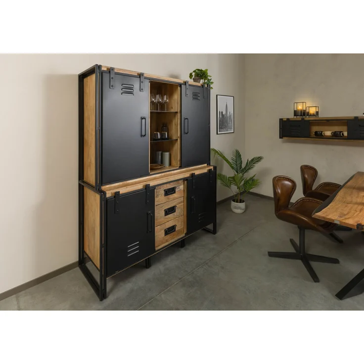 Buffet Mango 150x55x200 natur lackiert / Metall schwarz BLACKBURN #106 – Bild 2