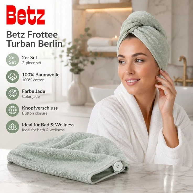 Betz Turban-Handtuch mit Knopf BERLIN Kopfhandtuch Haarturban, (2-St), mit Knopfverschluss