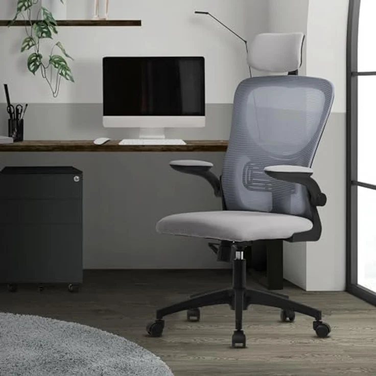 ML-DESIGN Ergonomischer Schreibtischstuhl, Grau, 1-Sitzer mit Netzrücken, 60.5x121x60 cm, ideal für Arbeitszimmer und Büros – Bild 1