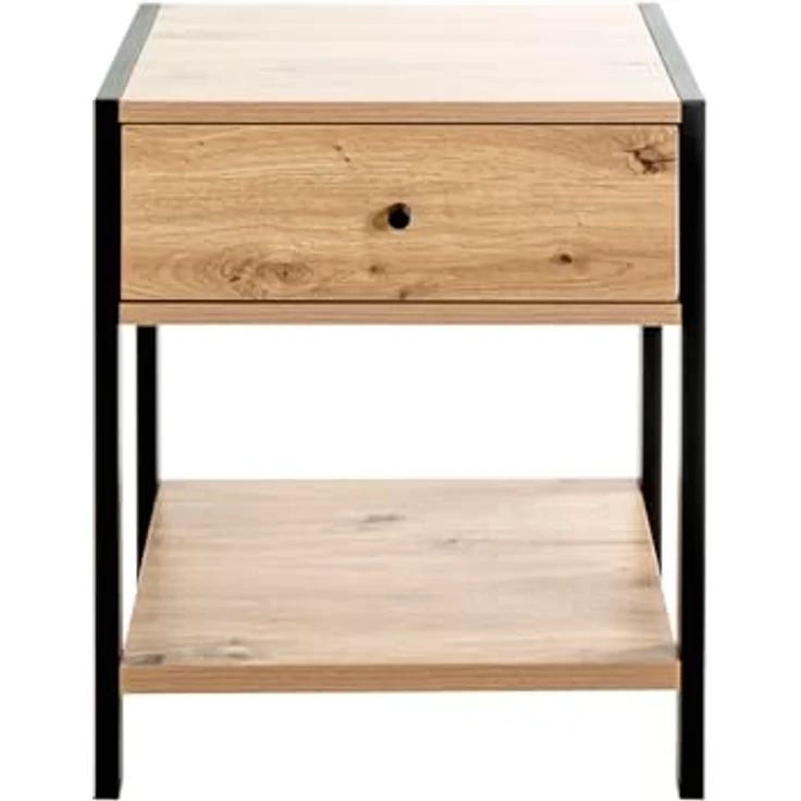 XXXL Beistelltisch, Schwarz, Eiche, Metall, quadratisch, 1 Schublade, 43x60x48 cm, ideal für Wohnzimmer – Bild 2