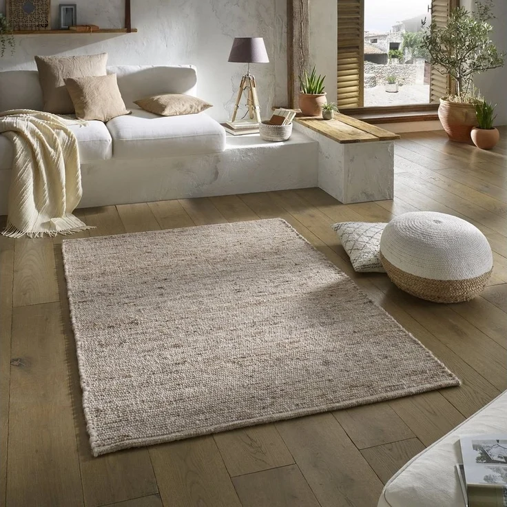 TaraCarpet Wollteppich TaraCarpet Handwebteppich Malmoe, rechteckig, Höhe: 10 mm, Schurwolle Webteppich sand meliert Wohnzimmer Schlafzimmer 070x130 – Bild 5