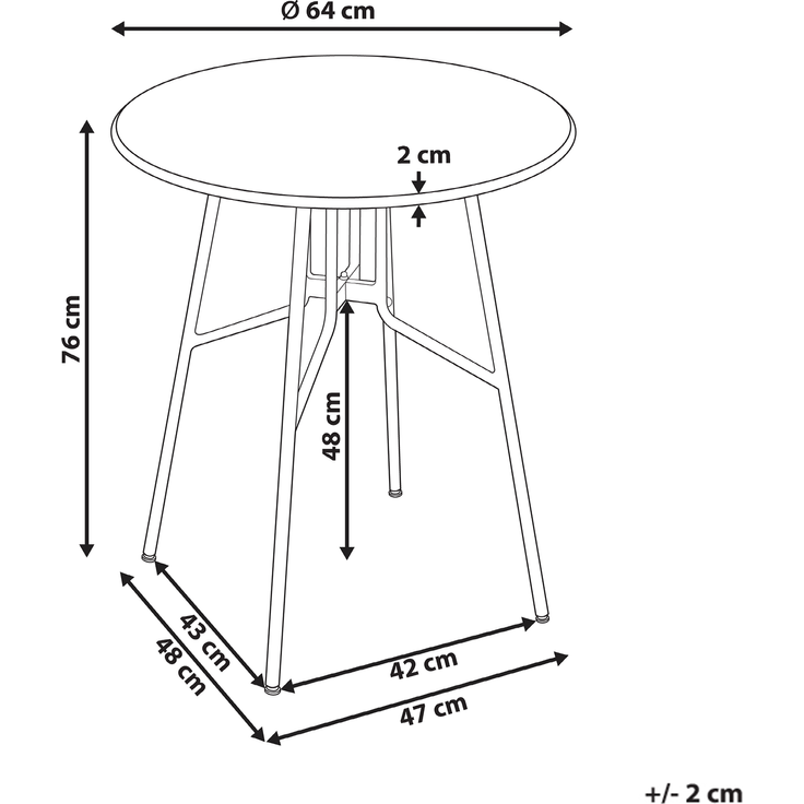 Beliani 'TALTAL' Outdoor Bistrotisch, Metall hellgrün, 64 x 64 x 76 cm – Bild 2