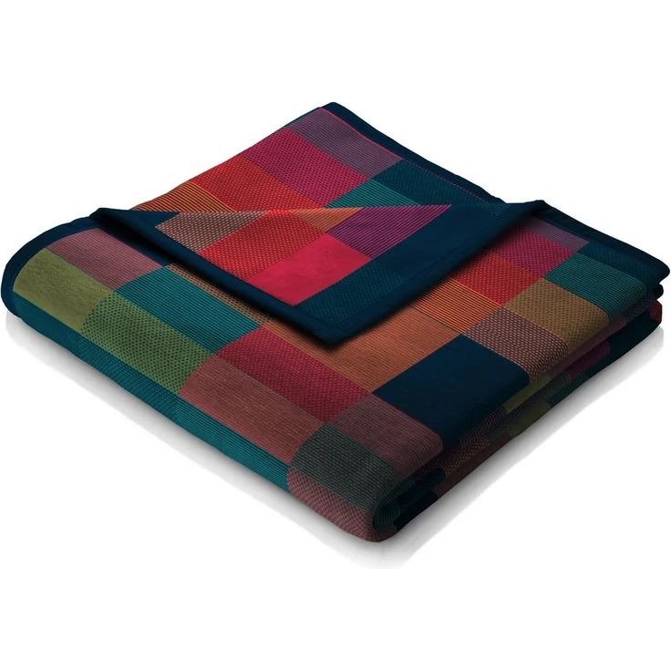 Wohndecke Color Squares blue, blau-bunt karierte Decke in 150x200, Baumwoll-Mix, Biederlack, Made in Germany – Bild 1