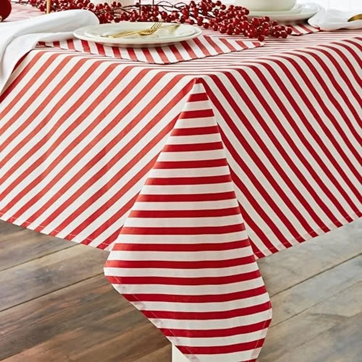 Catherine Lansfield Weihnachtliche Tischdecke mit Zuckerstange, Baumwolle, 137x229 cm, Weiß/Rot – Bild 2