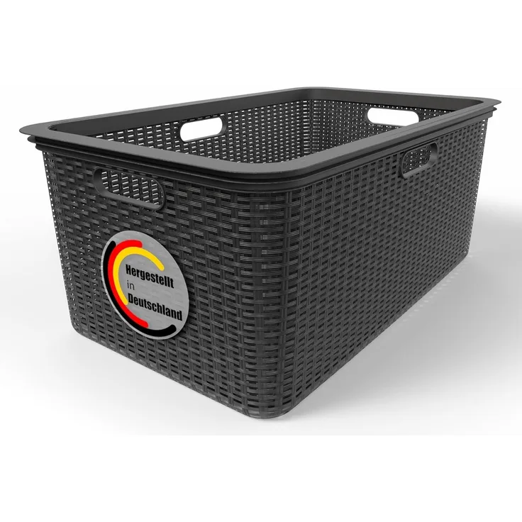 BigDean Wäschekorb 59x39x26 cm Rattan Design – Wäschewanne Made in Germany