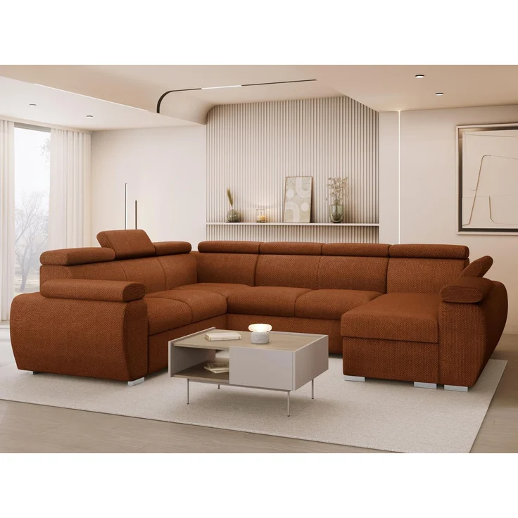 Wohnlandschaft Boston U mit Bettkasten, Schlaffunktion, Einstellbare Kopfstützen (Farbe: Flow 09, Seite: Rechts, 2r+R+2p+LC) – Bild 2