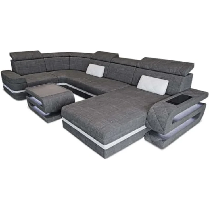 Stoff Wohnlandschaft Bologna – Komfort & Stil - Strukturstoff - Grau-Schwarz - Rechts – Bild 1
