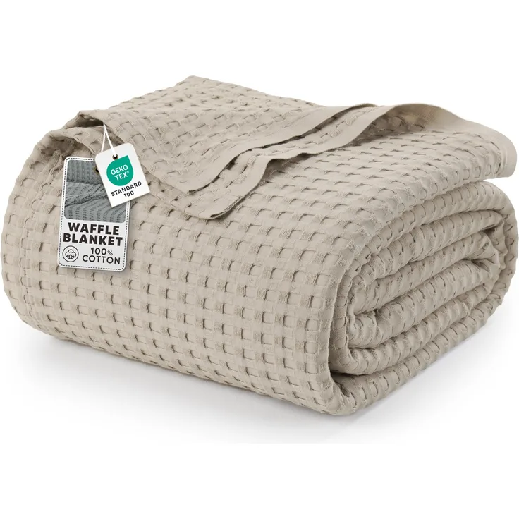 Utopia Bedding Baumwoll Waffeldecke 300 GSM (Khaki - 274 x 228 cm), weiche, leichte, atmungsaktive Bettdecke für alle Jahreszeiten