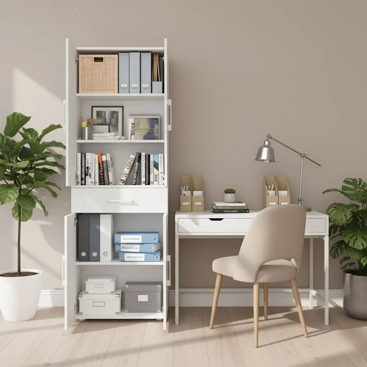Bellamio 'Apol' Mehrzweckschrank, weiß, 176x33x60 cm, Aktenschrank mit Schublade und 5 Ablagefächern – Bild 10