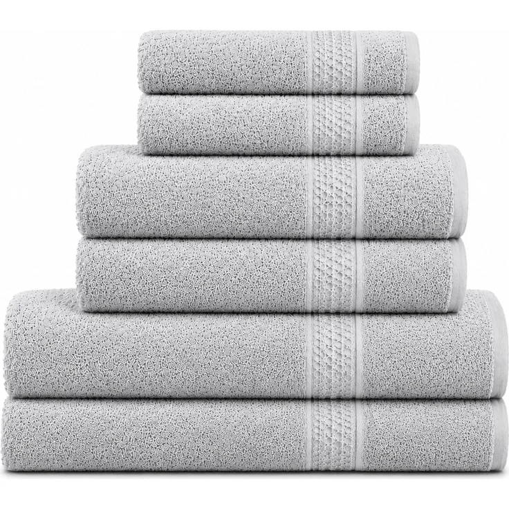 Komfortec Handtücher Set 6 Teilig aus 100% Baumwolle | 2x Badetücher 70x140 cm, 2x Handtücher 50x100 cm, 2x Gästetücher 30x50 cm, Weich und Saugstark, Silber Grau
