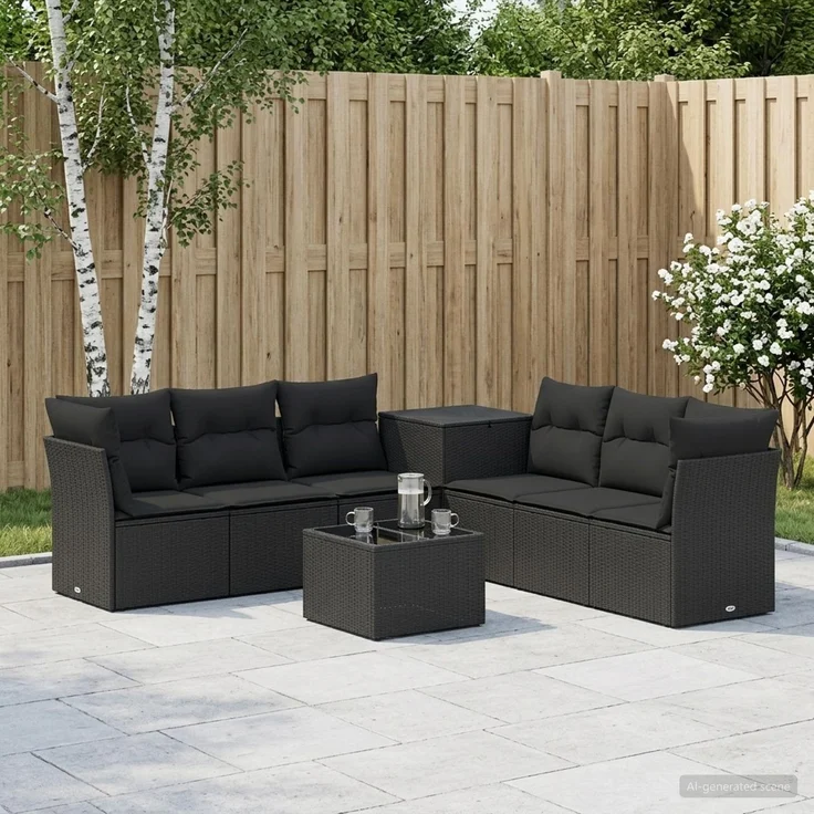 vidaXL Sofa Set 8 stk. Schwarz Polyrattan und Stahl 3448260 – Bild 1