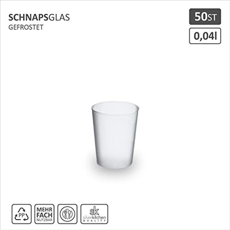 Silverkitchen 50 Schnapsgläser 2cl/4cl gefrostet - bruchsichere Mehrwegbecher wiederverwendbare Schnaps Becher transparent Trinkbecher aus Plastik Made In Germany – Bild 2