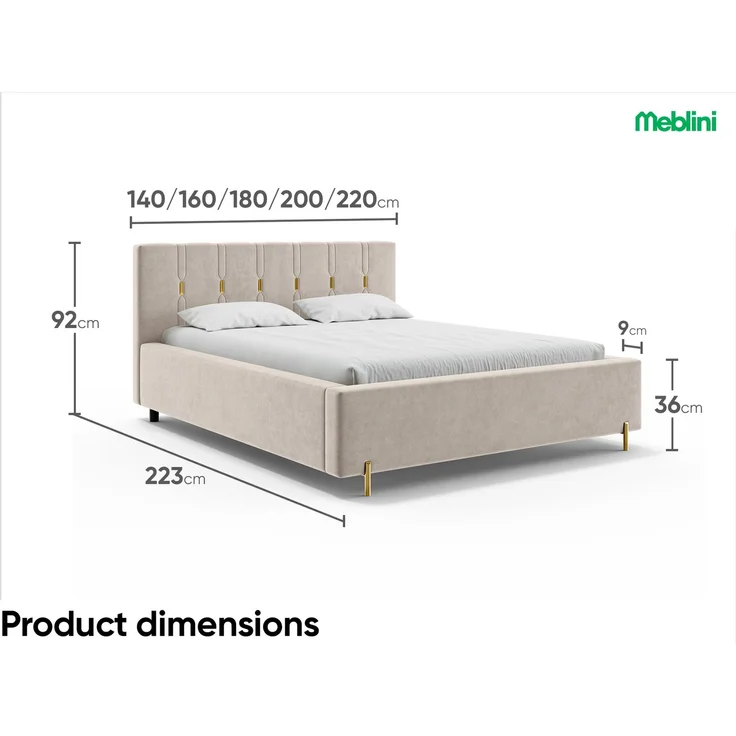 MEBLINI Polsterbett 200x200 mit Lattenrost mit Matratze – FABIO – Beige Samt – Doppelbett mit Bettkasten - Stauraumbett - Kopfteil Bett mit Stauraum – Bild 7