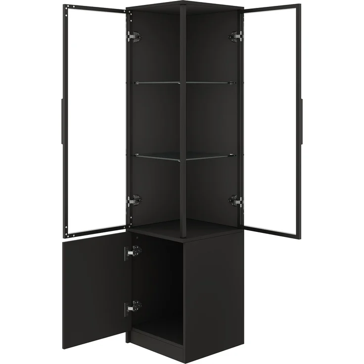 Flieks Eckschrank 40 x 40 x 160 cm, Vitrine mit gehärteten Glastüren, Aluminiumrahmen, LED-App-Steuerung, Schwarz – Bild 6