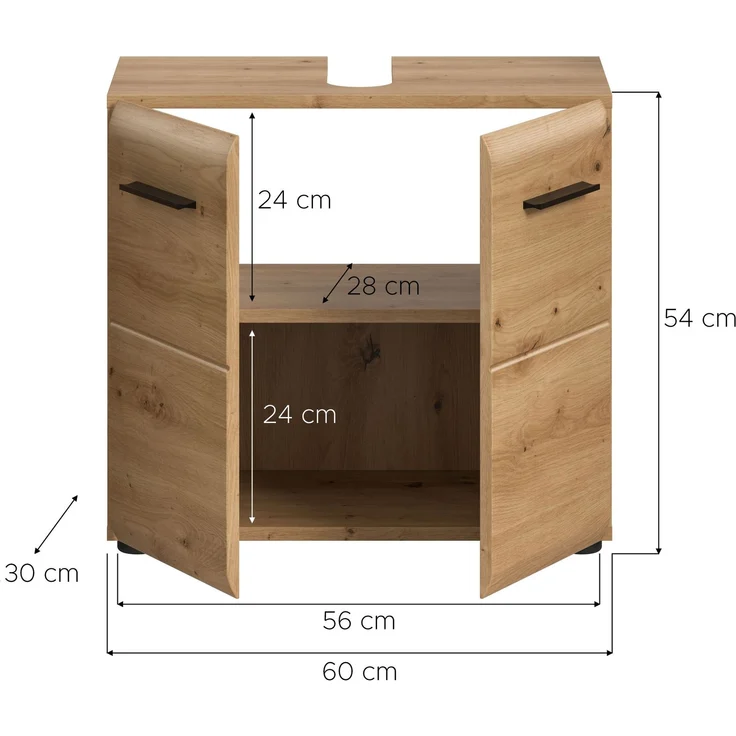Waschbeckenunterschrank (B/H/T: 60x54x30 cm) in Artisan Oak Nachbildung und Artisan Oak Nachbildung – Bild 4