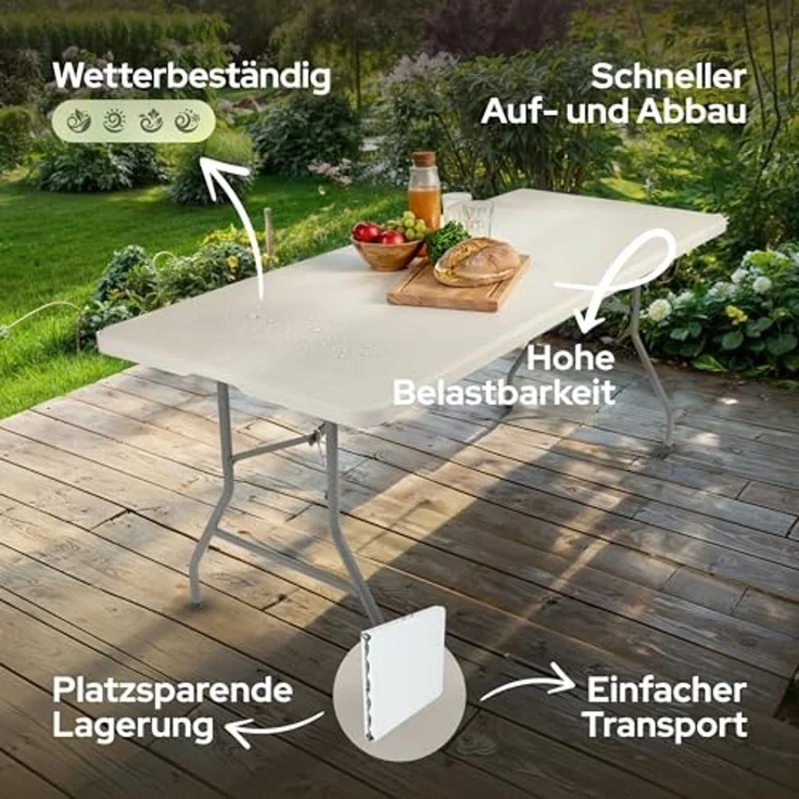 Arebos Klapptisch 182 x 74 x 74 cm Campingtisch Partytisch Gartentisch Buffettisch – Bild 3