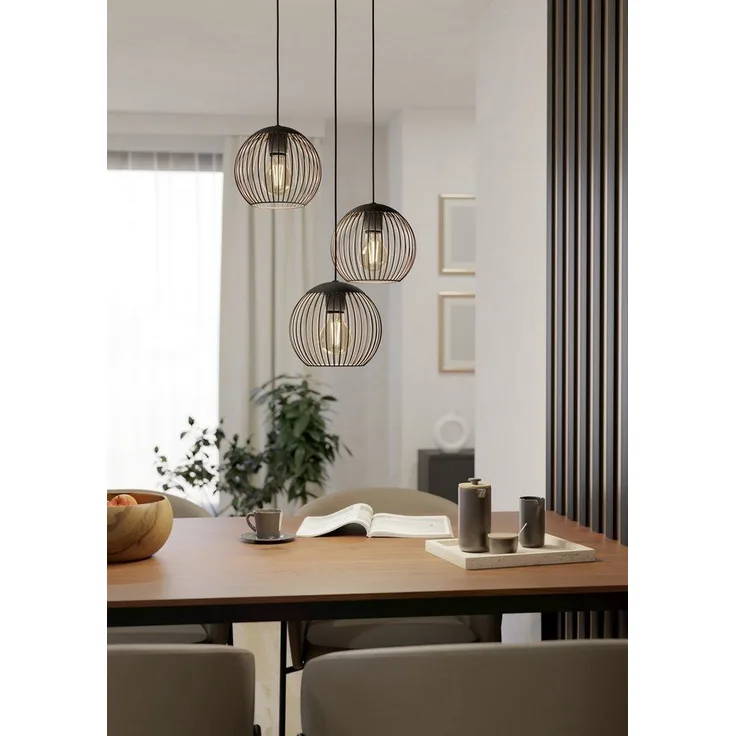 EGLO Hängeleuchte ALMANZORA Pendellampe - Stahl - E27 - 3X60W - IP20, ohne Leuchtmittel, Hängelampe, Deckenlampe, Wohnzimmer, Esszimmer, H130 x Ø46,5 cm