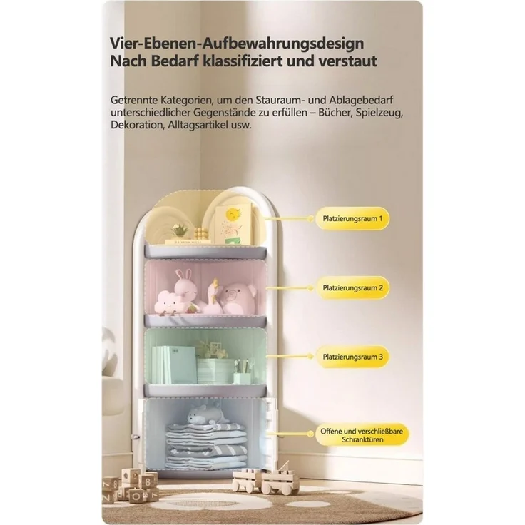 habeig Kinderregal Eckschrank für Kinderzimmer, Weiß-Grau, 138cm Höhe, Türen, abgerundete Kanten, Aussparung für Fussbodenleiste – Bild 3