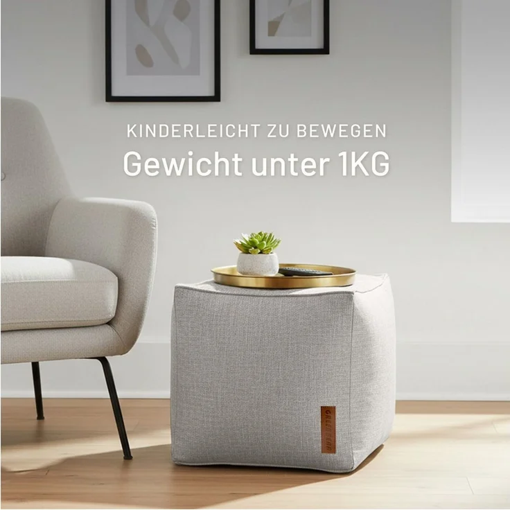 Green Bean Pouf Cube Linen (Indoor Sitzhocker Sitzkissen Fußhocker Relax-Sessel, Made in Germany), die ideale Ergänzung zum Sitzsack – Bild 2