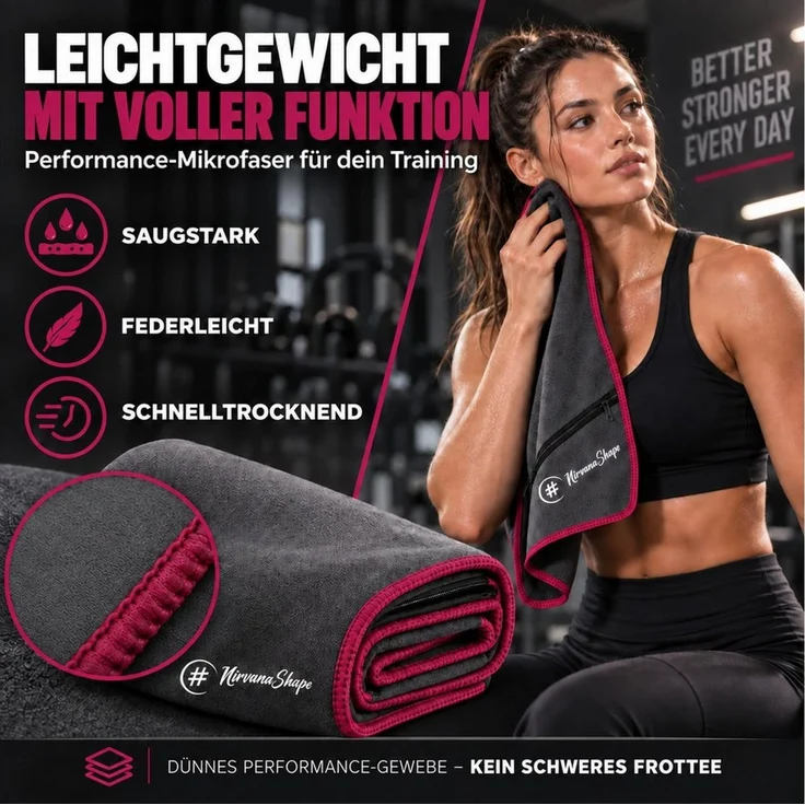 NirvanaShape Sporthandtuch NirvanaShape Mikrofaser Fitnesshandtuch mit Ecktasche und Knöpfen, saugfähig, leicht, schnelltrocknend, für Reisen, Fitness, Yoga, Sauna – Bild 2