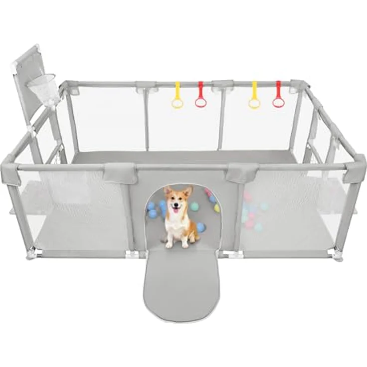 Laufgitter für Kinder mit Saugnäpfen, Verbesserte Version 2025 Babygehege 300D Oxford-Gewebe, Aktivitätszentrum für Kinder, einfach zu montieren und zu reinigen - 180 x 120 x 66 cm - Hellgrau – Bild 4