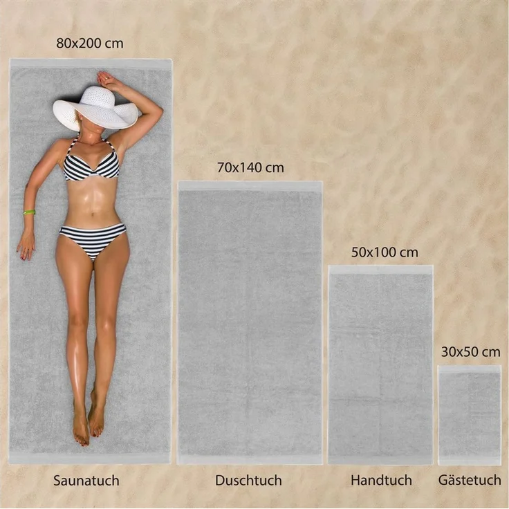 Hausfelder Saunatuch Saunahandtuch 80x200cm Premium Baumwolle Frottee 500g/m² Hellgrau, (1-St), 100% Baumwolle, weich, saugfähig, Uni-Farben