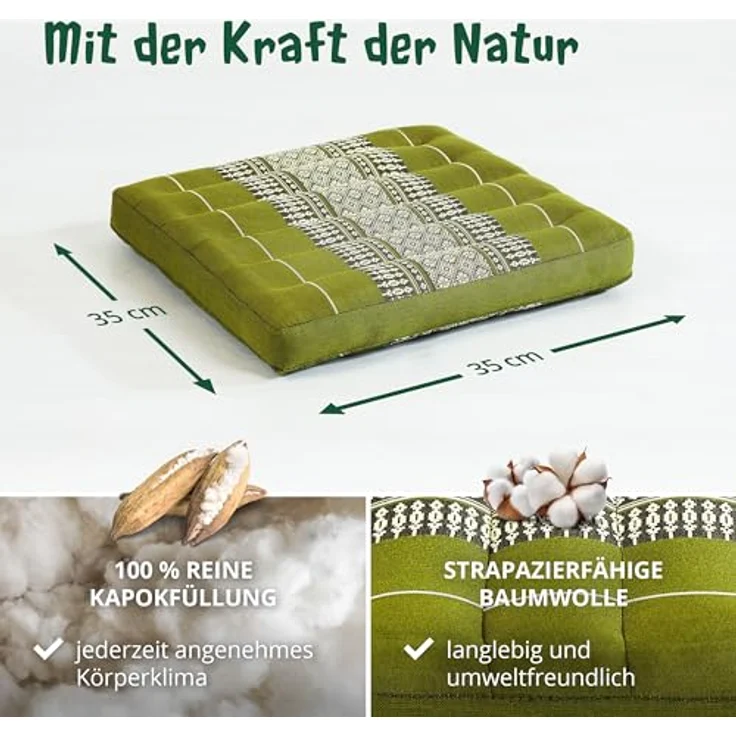 livasia Sitzkissen Sitzkissen 35 cm, vegan und handgefertigt, 35x35x6cm, Kapok – Bild 5